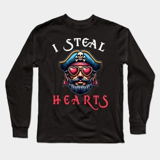 I steal your heart funny pirate Valentine's Day Long Sleeve T-Shirt